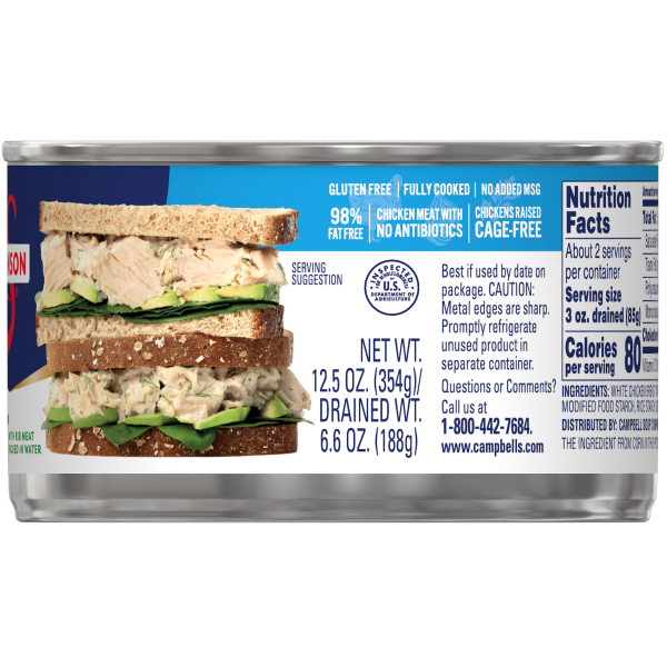 slide 26 of 29, Swanson 25% Less Sodium White Premium Chunk Canned Chicken Breast in Water, 12.5 OZ Can, 12.500 oz