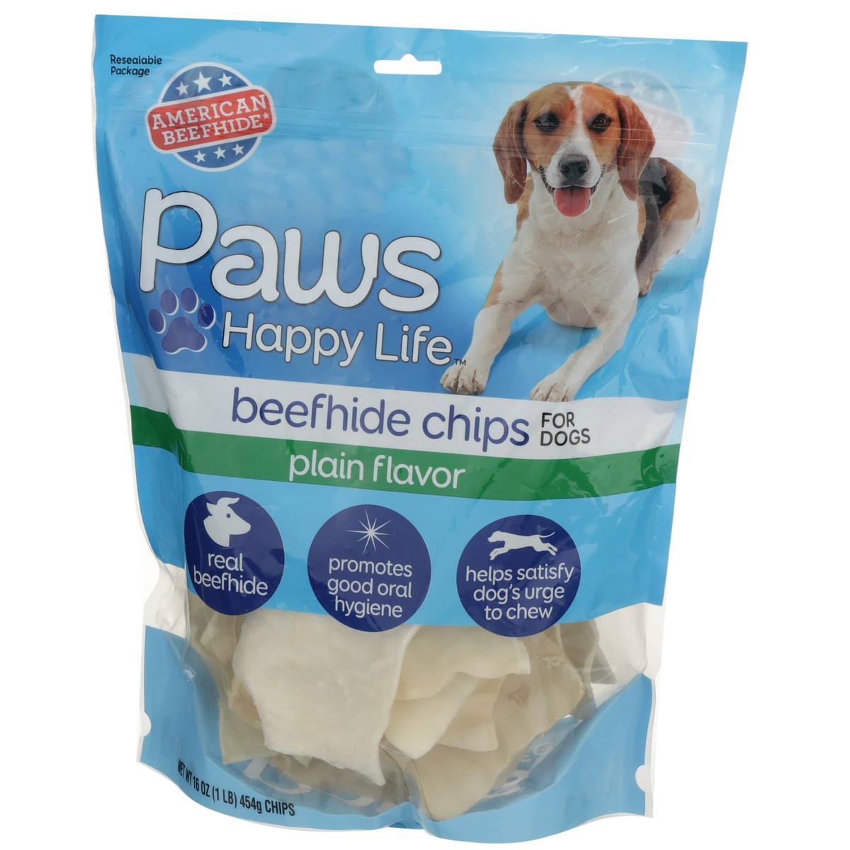 slide 10 of 11, Paws Happy Life Plain Flavor Beefhide Chips For Dogs, 16 oz