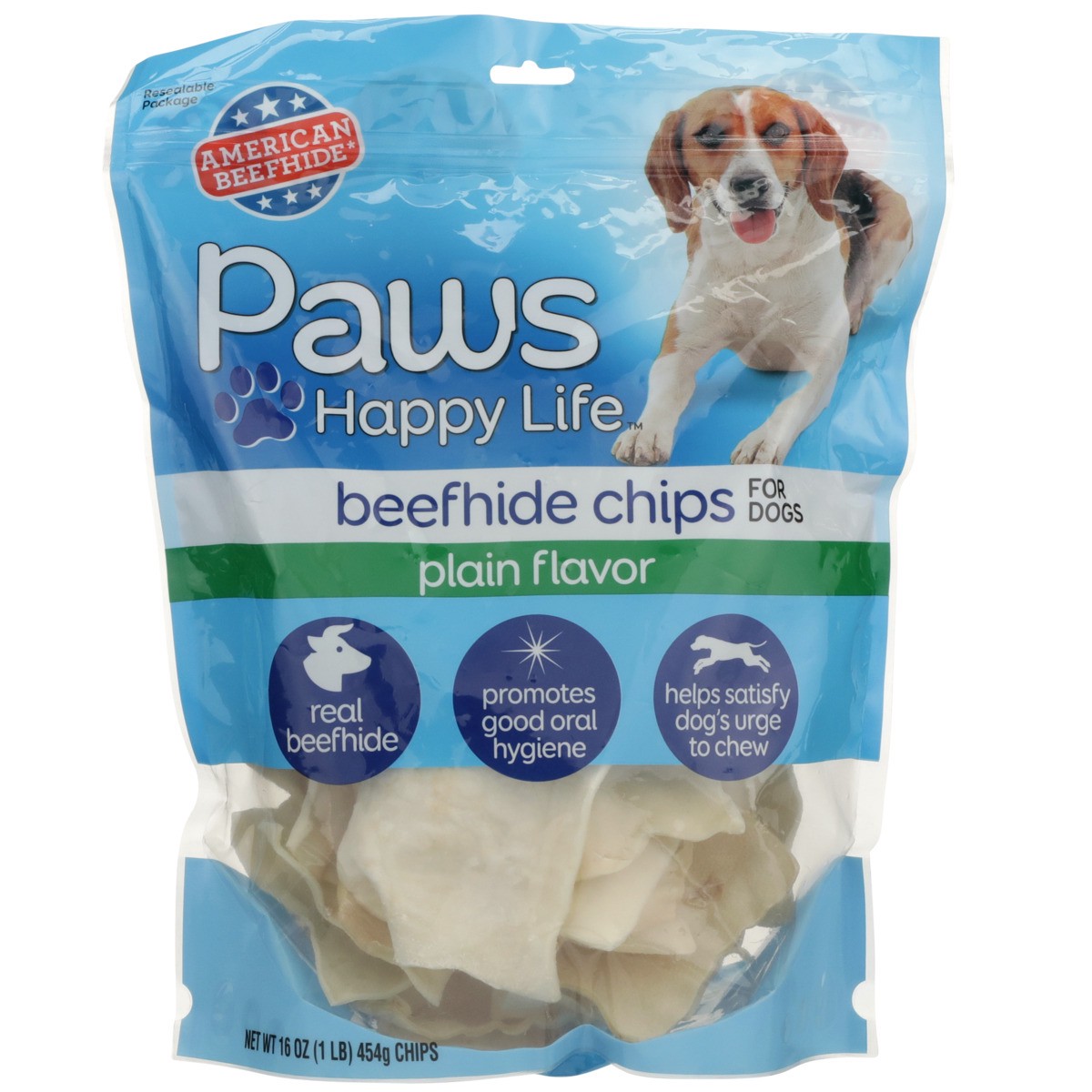 slide 11 of 11, Paws Happy Life Plain Flavor Beefhide Chips For Dogs, 16 oz