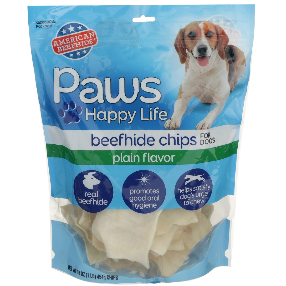 slide 1 of 11, Paws Happy Life Plain Flavor Beefhide Chips For Dogs, 16 oz