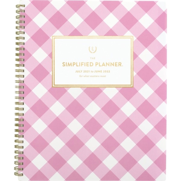 slide 1 of 1, At-A-Glance Simplified By Emily Ley Academic Weekly/Monthly Planner, 8-1/2'' X 11'', Pink Gingham, July 2021 To June 2022, El62-905A, 1 ct