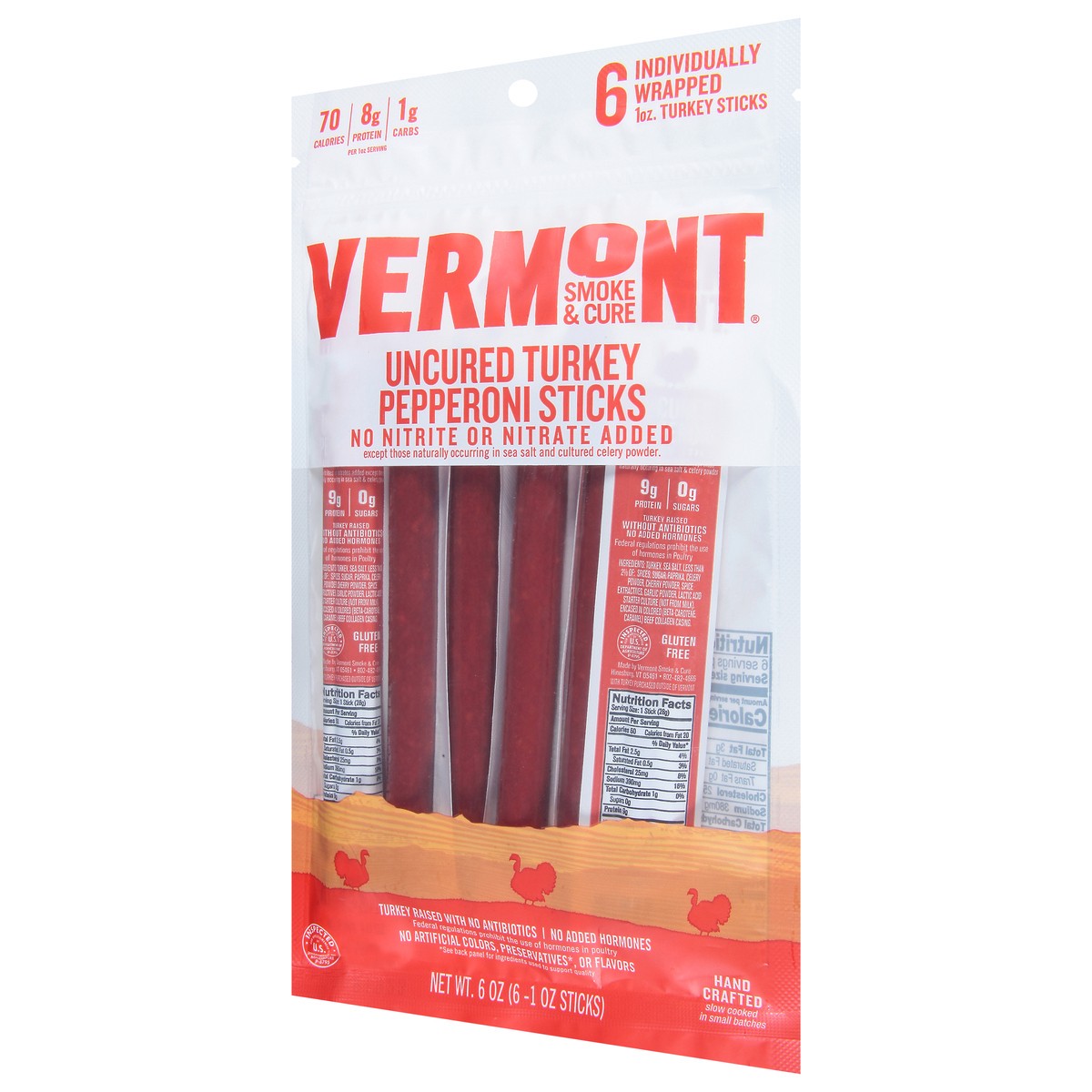 slide 12 of 12, Vermont Smoke & Cure Uncured Pepperoni Turkey Sticks, 6 Count, 6 oz