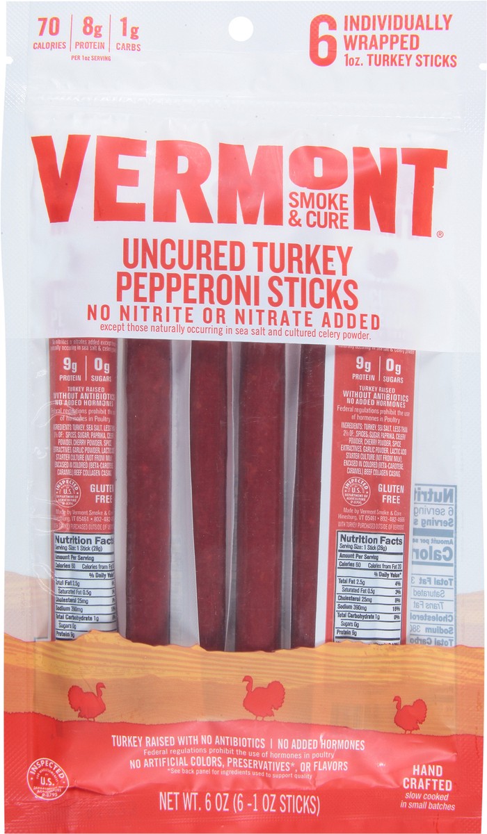 slide 8 of 12, Vermont Smoke & Cure Uncured Pepperoni Turkey Sticks, 6 Count, 6 oz