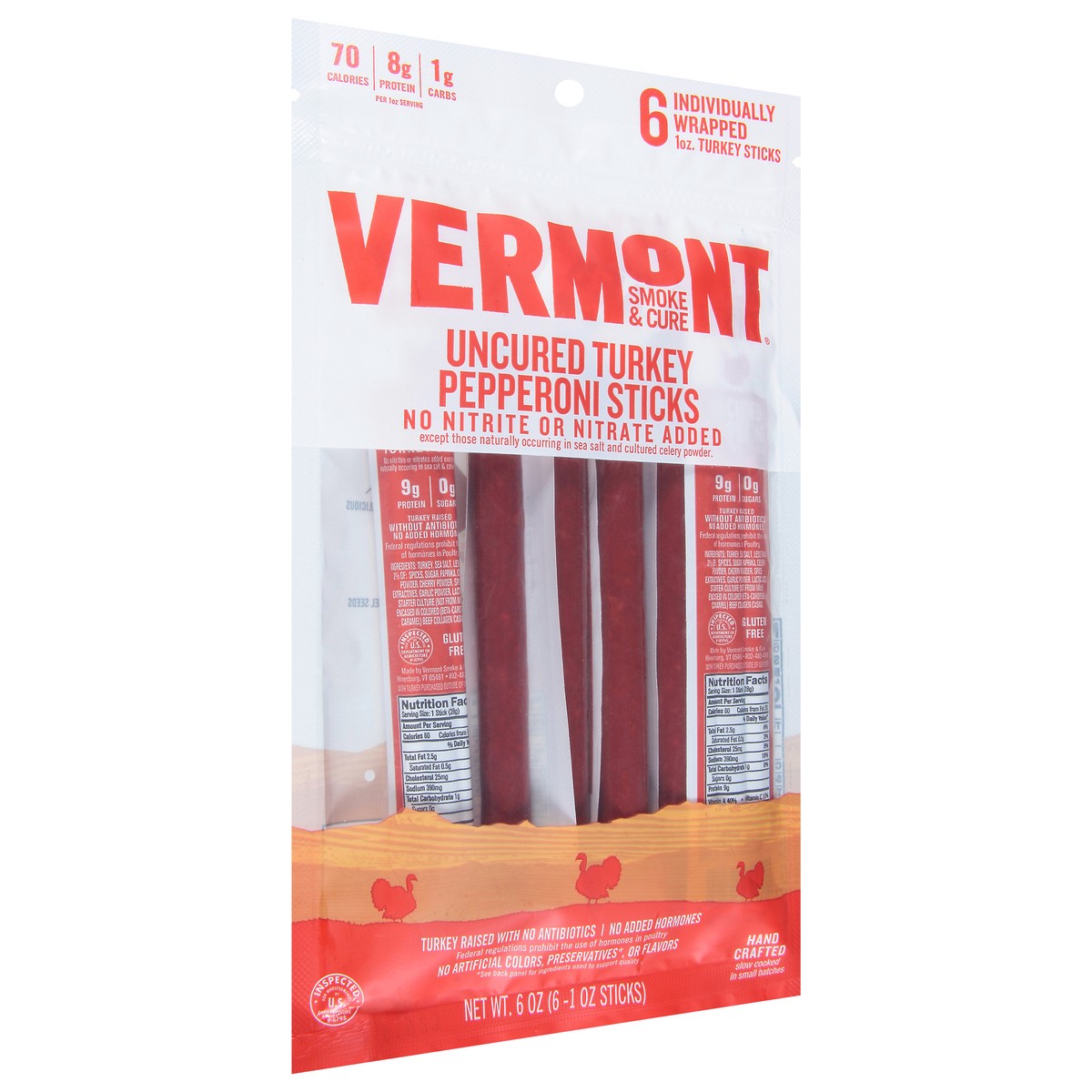 slide 9 of 12, Vermont Smoke & Cure Uncured Pepperoni Turkey Sticks, 6 Count, 6 oz