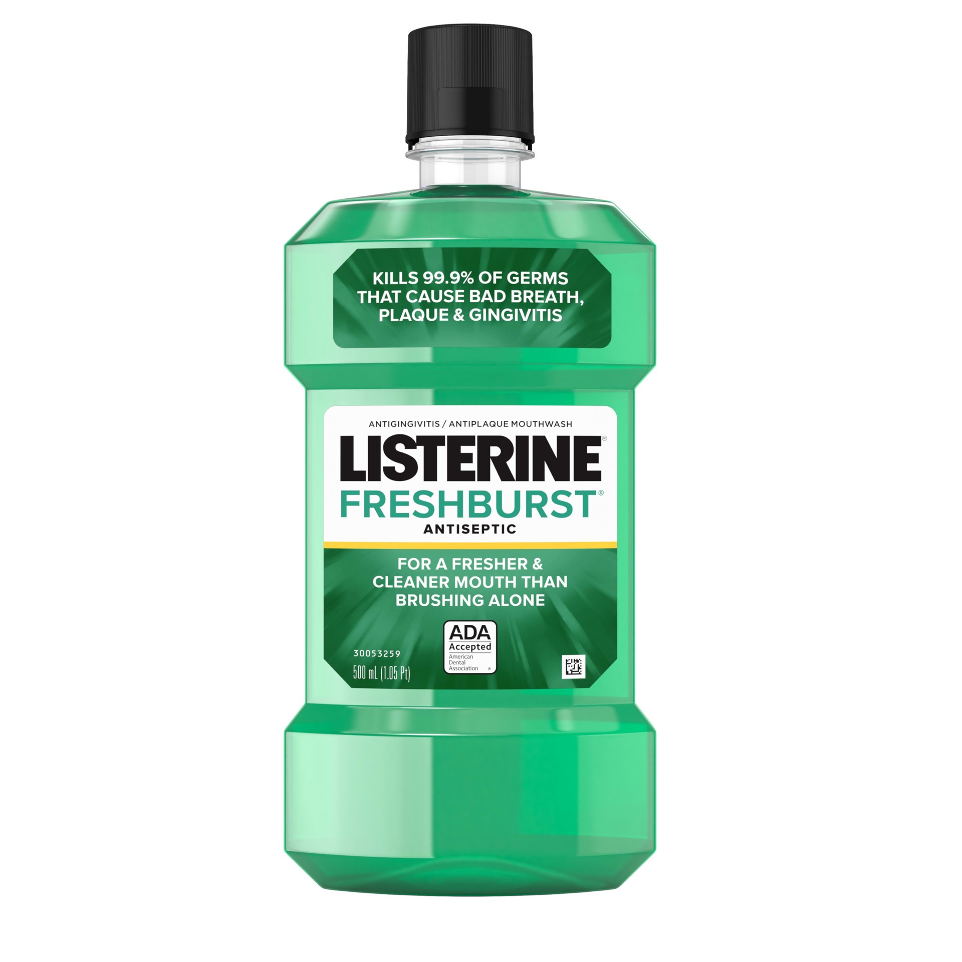 slide 1 of 12, Listerine Freshburst Antiseptic Mouthwash for Bad Breath, Kills 99% of Germs that Cause Bad Breath & Fight Plaque & Gingivitis, ADA Accepted Mouthwash, Spearmint, 500 mL, 500 ml