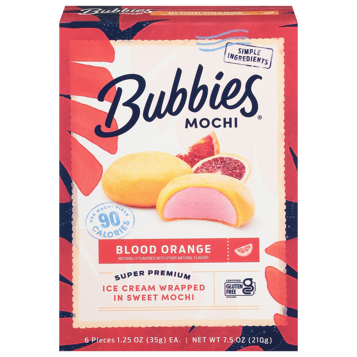 slide 1 of 9, Bubbies Blood Orange Mochi 6 - 1.25 oz Pieces, 6 ct