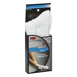 MD Socks Diabetic Seamless Toe Crew Unisex Large White - Each
