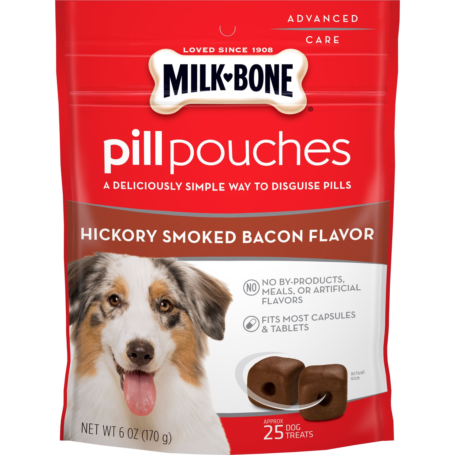 slide 1 of 5, Milk-Bone Hickory Smoked Bacon Pill Pouches, 25 ct; 6 oz