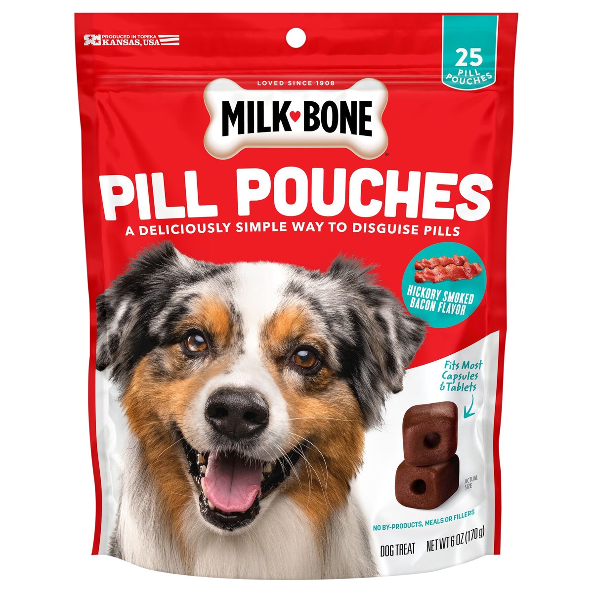 slide 1 of 5, Milk-Bone Pill Pouches Dog Treats, Hickory Smoked Bacon Flavor, 25 Count Bag, 25 ct