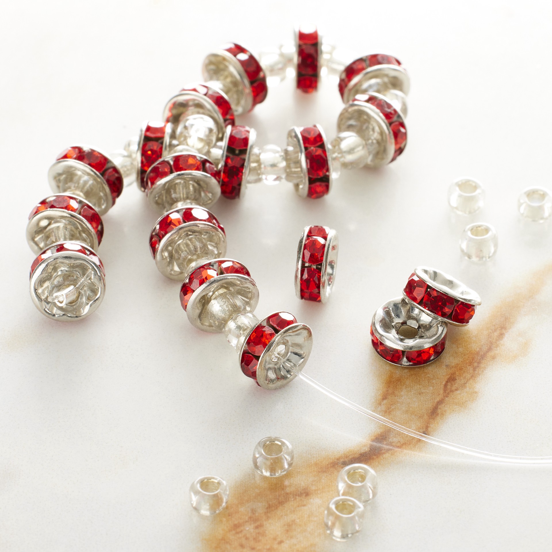 slide 2 of 3, Red Rhinestone Studded Rondelle Beads, 8mm By Bead Landing, 8mm