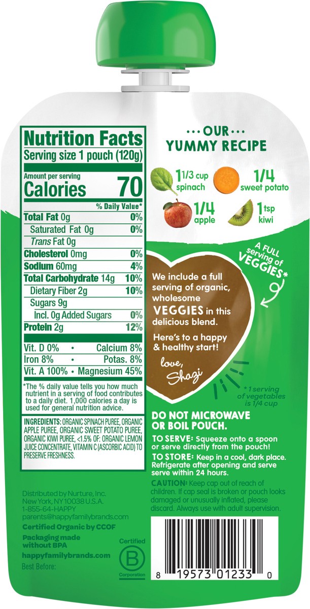 slide 2 of 3, Happy Tot Love My Veggies Spinach Apple Sweet Potato & Kiwi, 4.22 oz