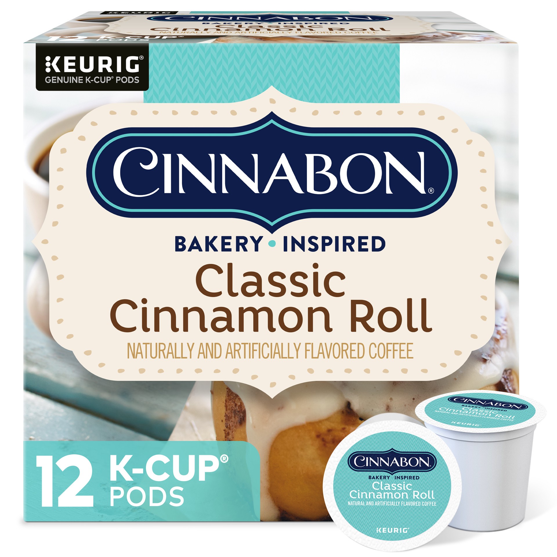 slide 1 of 3, Cinnabon Classic Cinnamon Roll Keurig Single-Serve K-Cup Pods, Light Roast Coffee, 12 ct