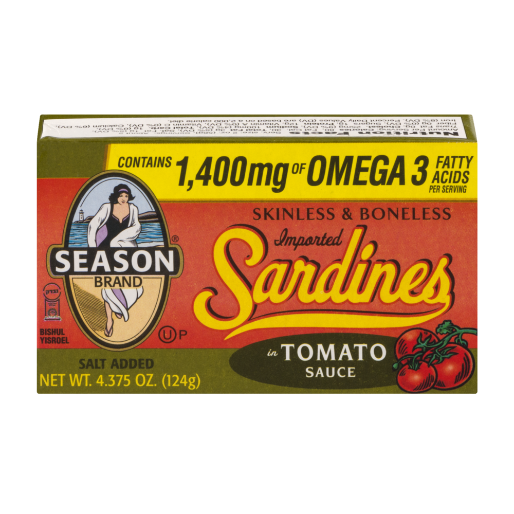 slide 1 of 1, Season Brand Skinless & Boneless Sardines in Tomato Sauce, 4.37 oz