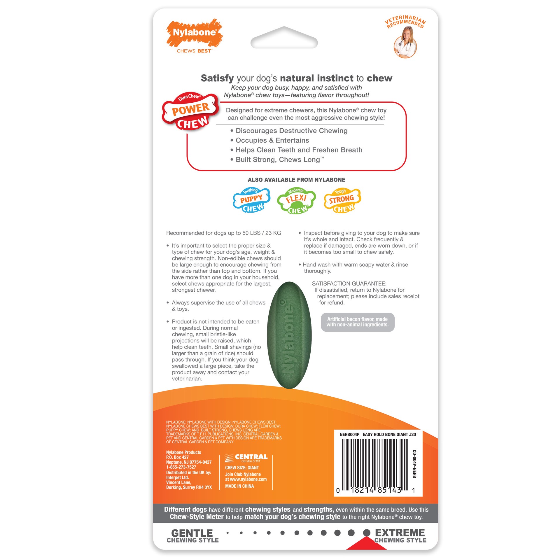 slide 4 of 9, Nylabone Power Chew Easy-Hold Dog Dental Chew Toy Bacon Large/Giant - Up to 50 lbs.(1 Count), 1 ct