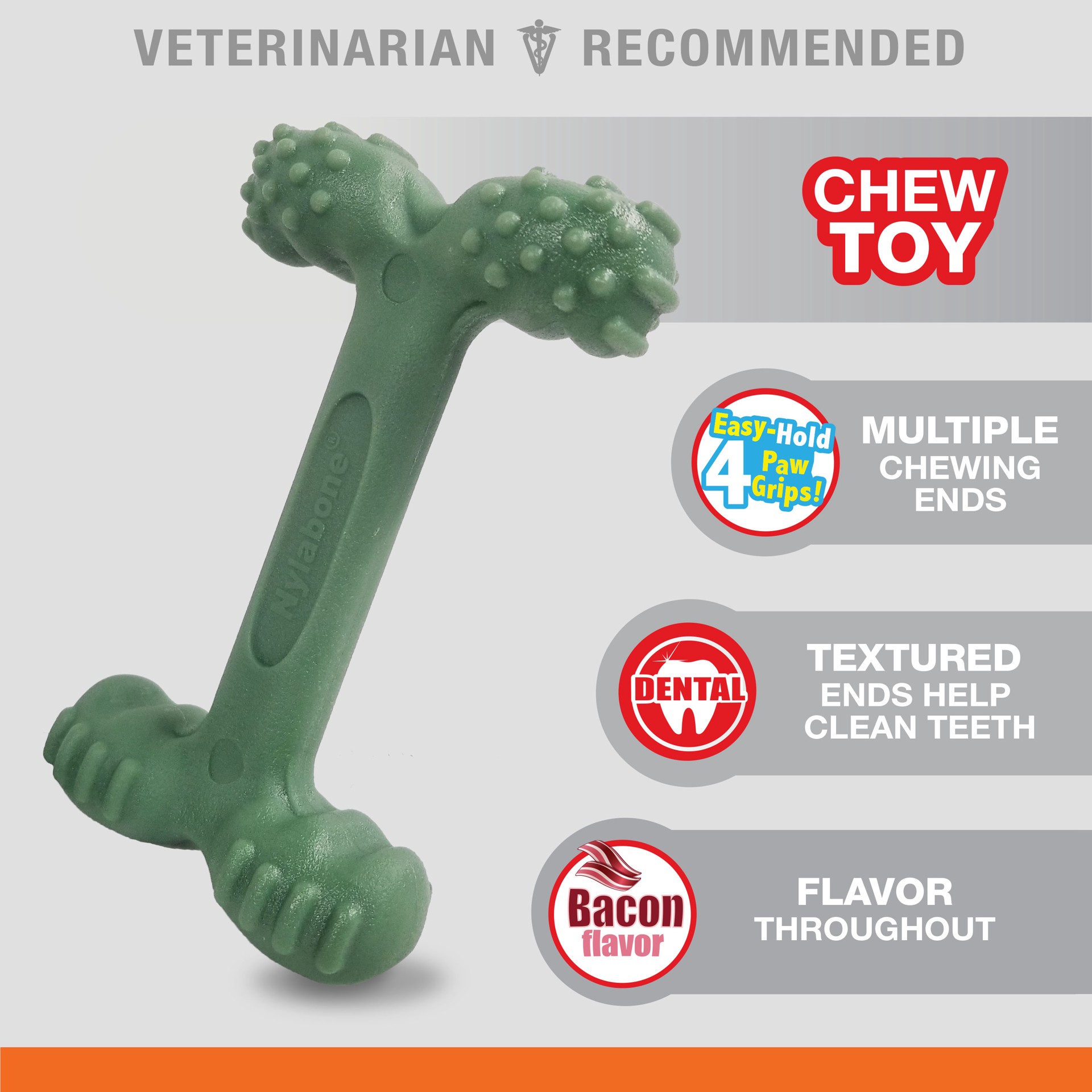 slide 9 of 9, Nylabone Power Chew Easy-Hold Dog Dental Chew Toy Bacon Large/Giant - Up to 50 lbs.(1 Count), 1 ct