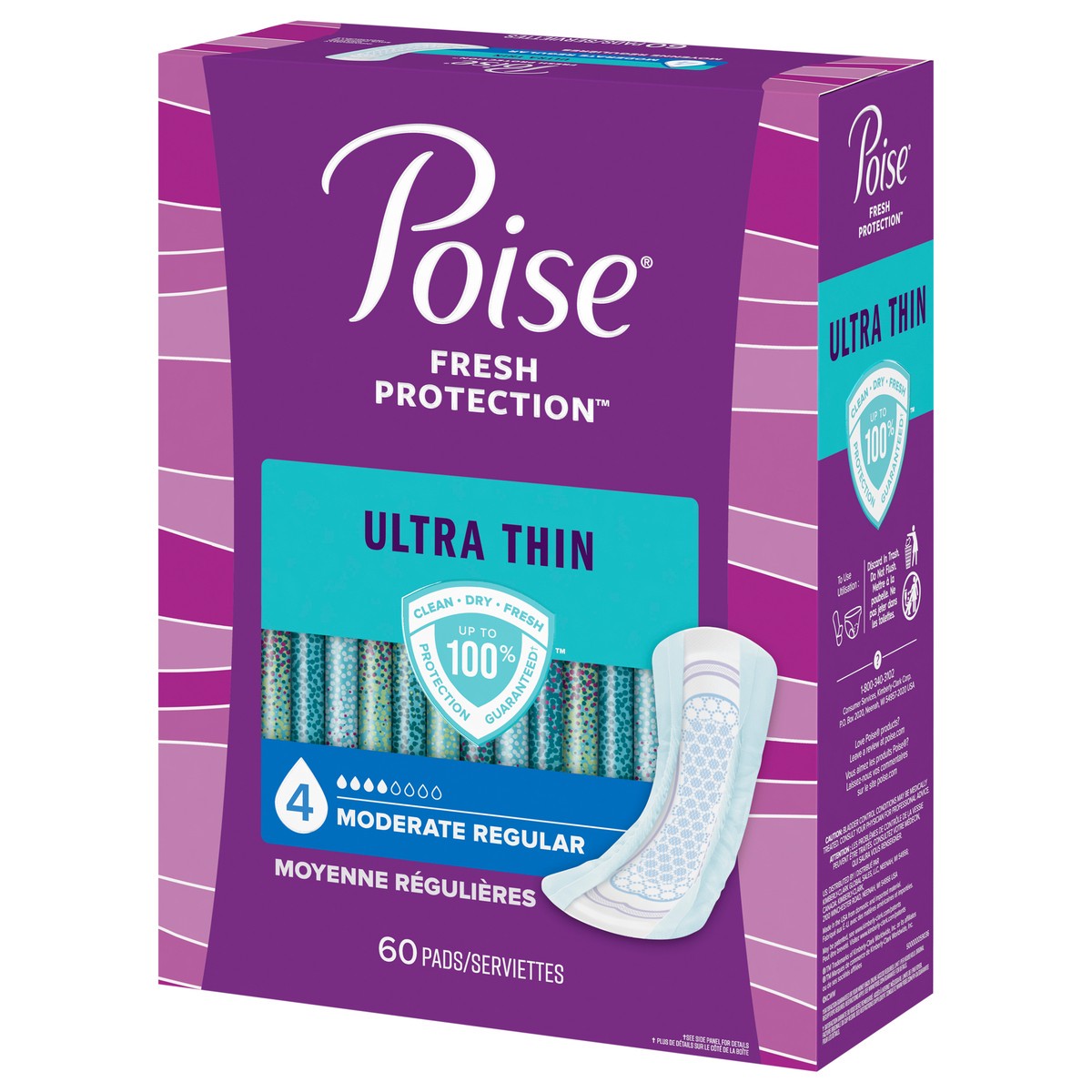 slide 10 of 11, Poise Ultra Thin Incontinence Pads & Postpartum Incontinence Pads, 4 Drop Moderate Absorbency, Regular Length, 60 Count, 60 ct