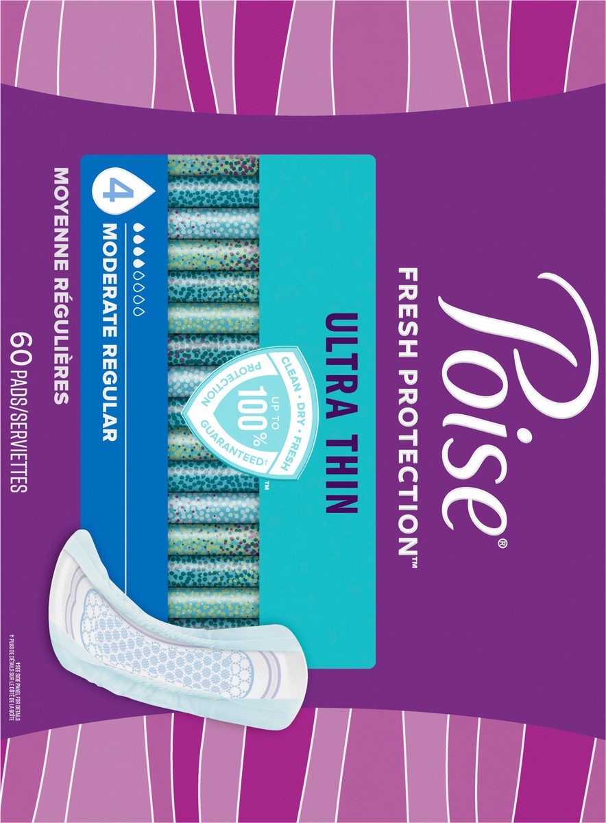 slide 5 of 11, Poise Ultra Thin Incontinence Pads & Postpartum Incontinence Pads, 4 Drop Moderate Absorbency, Regular Length, 60 Count, 60 ct