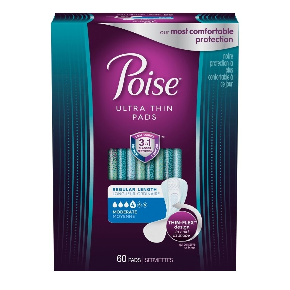 Poise Ultra Thin Incontinence Pads, Moderate Absorbency, Regular Length 60 ct Shipt