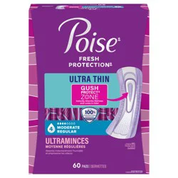 Poise Ultra Thin Incontinence & Postpartum Pads for Bladder Leaks, 4 Drop Moderate Absorbency, Regular Length, 60 Count