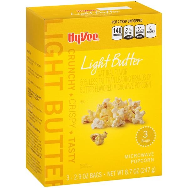 slide 1 of 1, Hy-vee Light Butter Flavor Microwave Popcorn, 3 ct; 2.9 oz