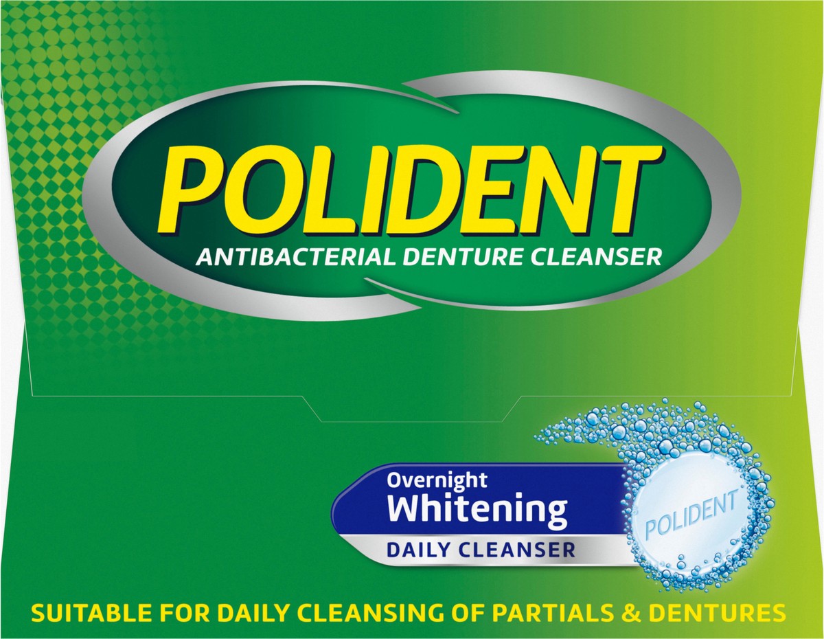 slide 5 of 10, Polident Tablets 4 in 1 Whitening Overnight Antibacterial Denture Cleanser 84 ea, 84 ct