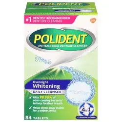 Polident Tablets 4 in 1 Whitening Overnight Antibacterial Denture Cleanser 84 ea