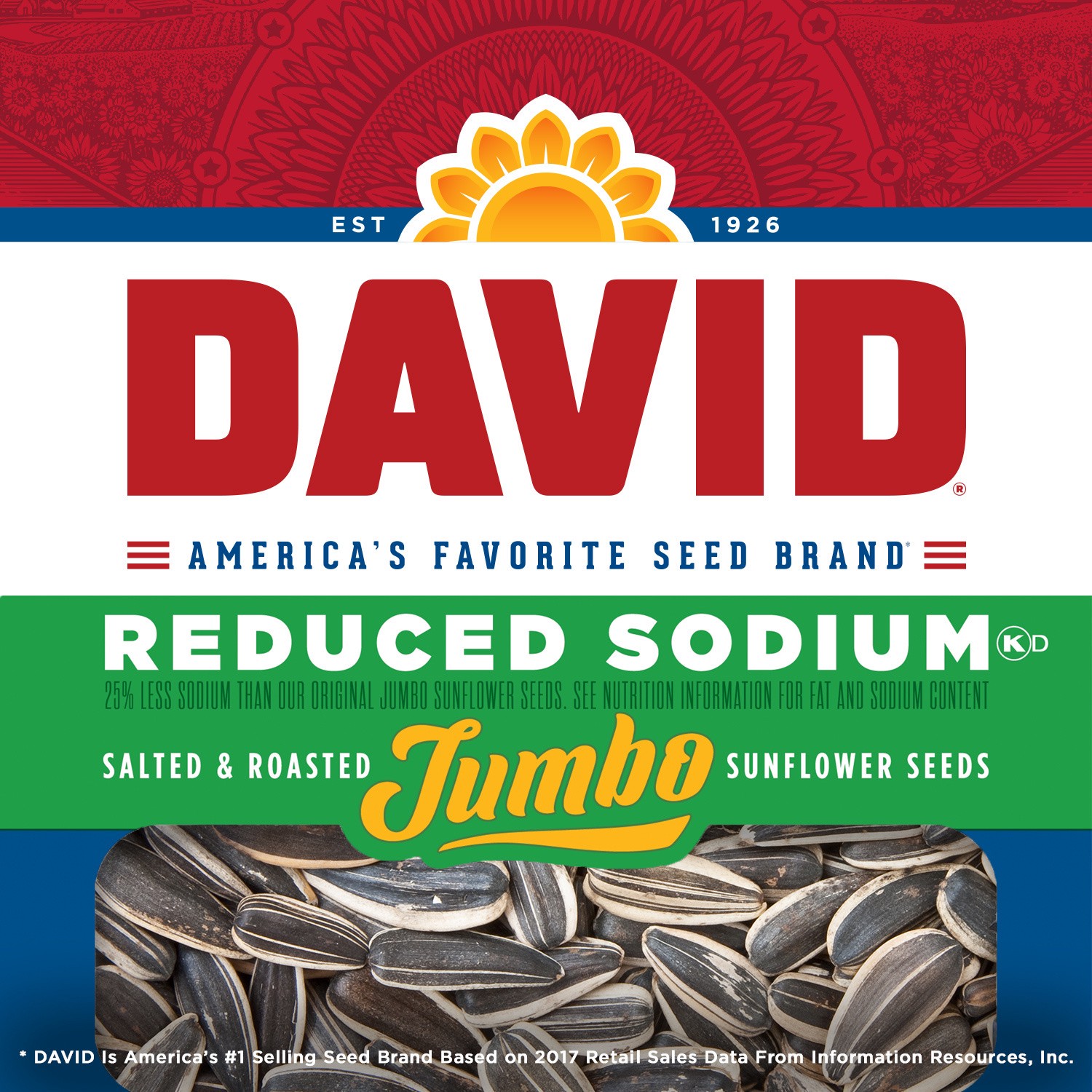 slide 5 of 5, David Seeds Reduced Sodium Salted and Roasted Jumbo Sunflower Seeds, Keto Friendly Snack, 5.25 oz., 5.25 oz