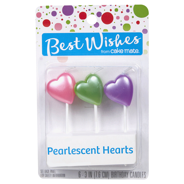 slide 1 of 1, Best Wishes Candles by Cake Mate Pearlized hearts, 6 ct