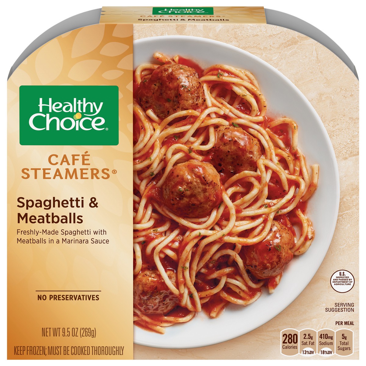 slide 1 of 5, Healthy Choice Cafe Steamers Spaghetti & Meatballs 9.5 oz, 9.5 oz