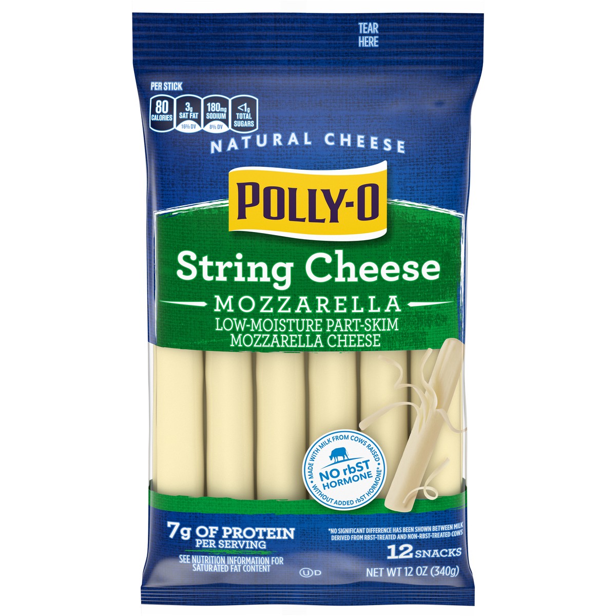 slide 1 of 1, Polly-O Low-Moisture Part-Skim Mozzarella String Cheese, 12.0 oz