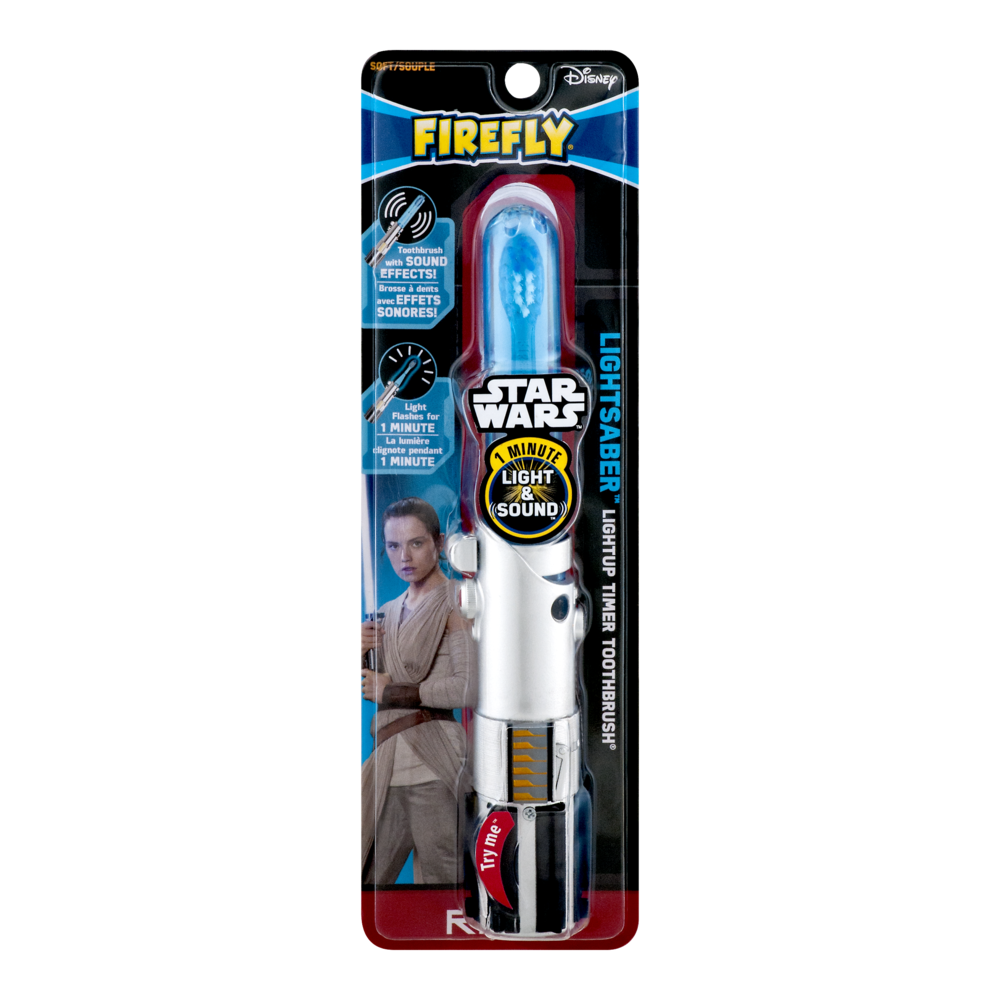 slide 1 of 1, Firefly Disney Star Wars Lightsaber Light-Up Timer Soft Toothbrush, 1 ct