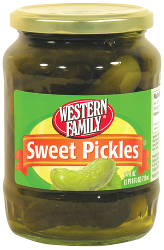 slide 1 of 1, Western Family Sweet Whole Pickles, 24 oz