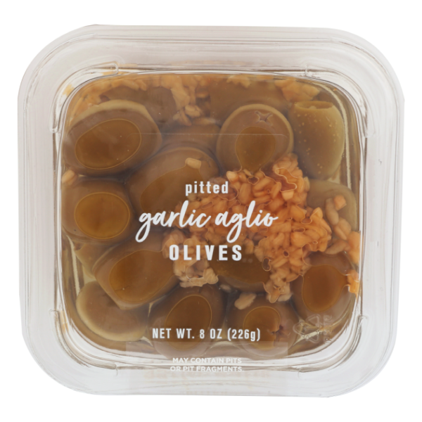 slide 1 of 1, DeLallo Delallo Garlic Aglio Pitted Green Piccante Olives, 8 oz