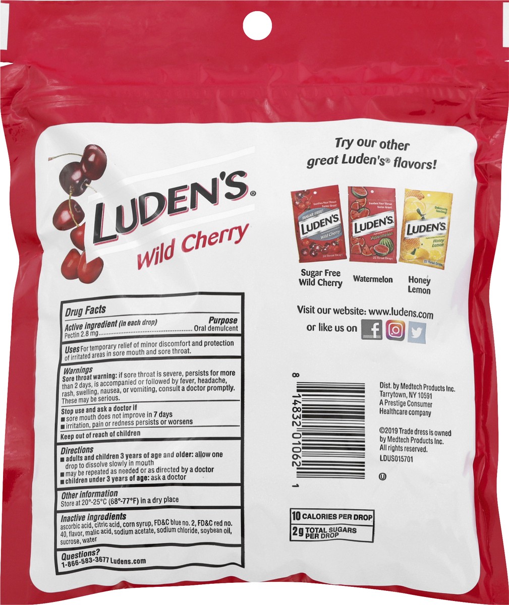 slide 5 of 9, Luden's Sore Throat Drops, For Minor Sore Throat Relief, Wild Cherry, 90 Count, 90 ct