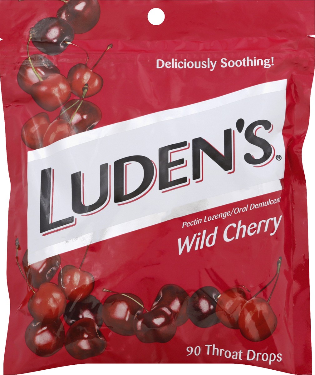 slide 1 of 9, Luden's Sore Throat Drops, For Minor Sore Throat Relief, Wild Cherry, 90 Count, 90 ct