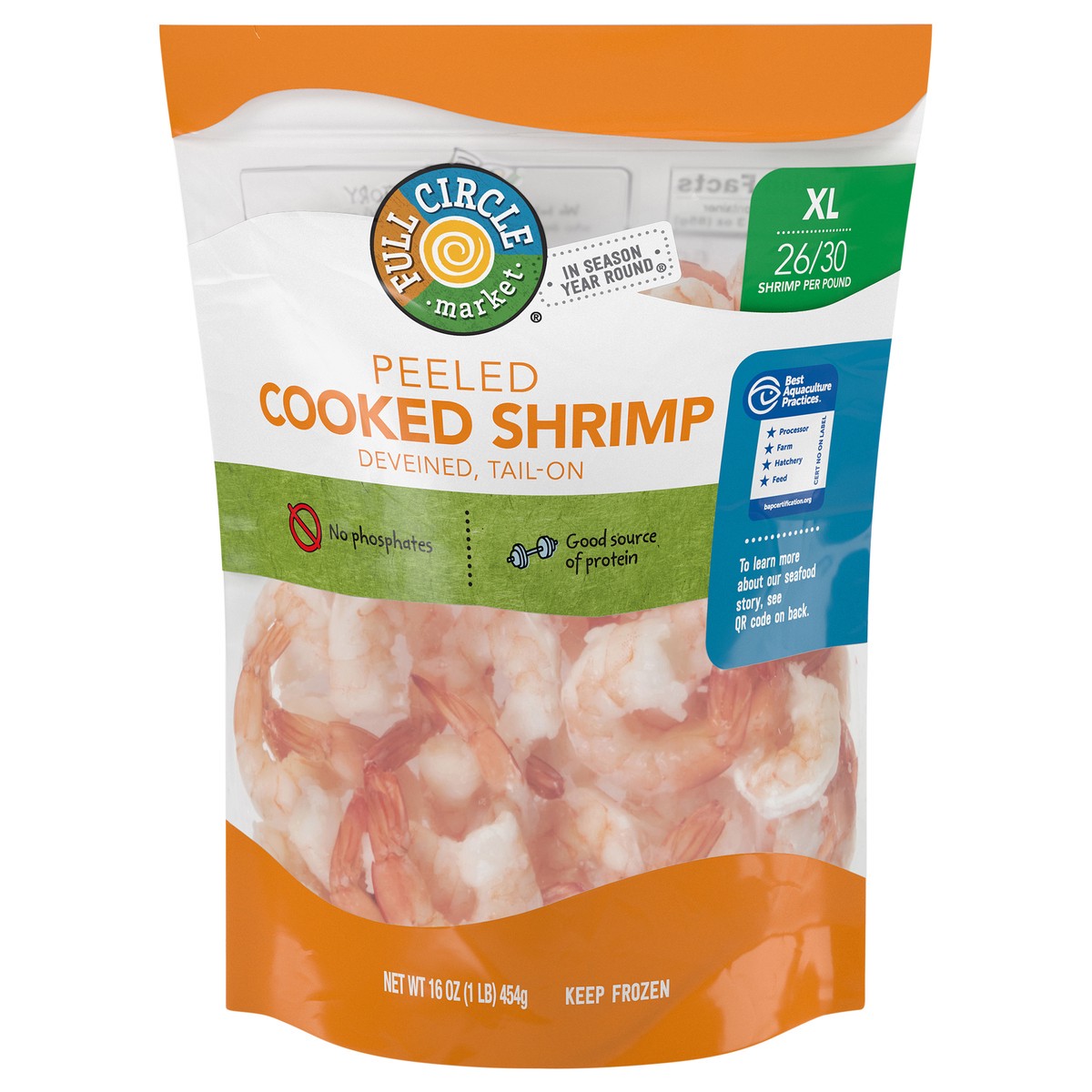 slide 1 of 4, Full Circle 26/30 Count Cooked Shrimp, 16 oz