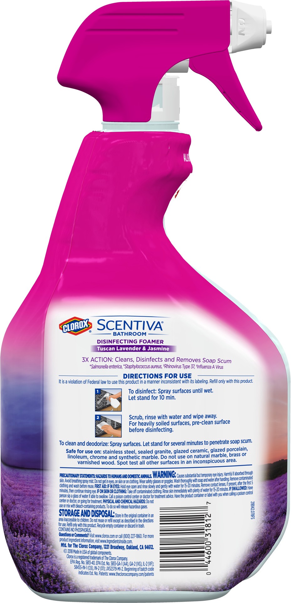 slide 5 of 5, Scentiva Disinfecting Foamer Spray Bottle, Bleach Free, Tuscan Lavender & Jasmine, 30 Ounces, 30 fl oz