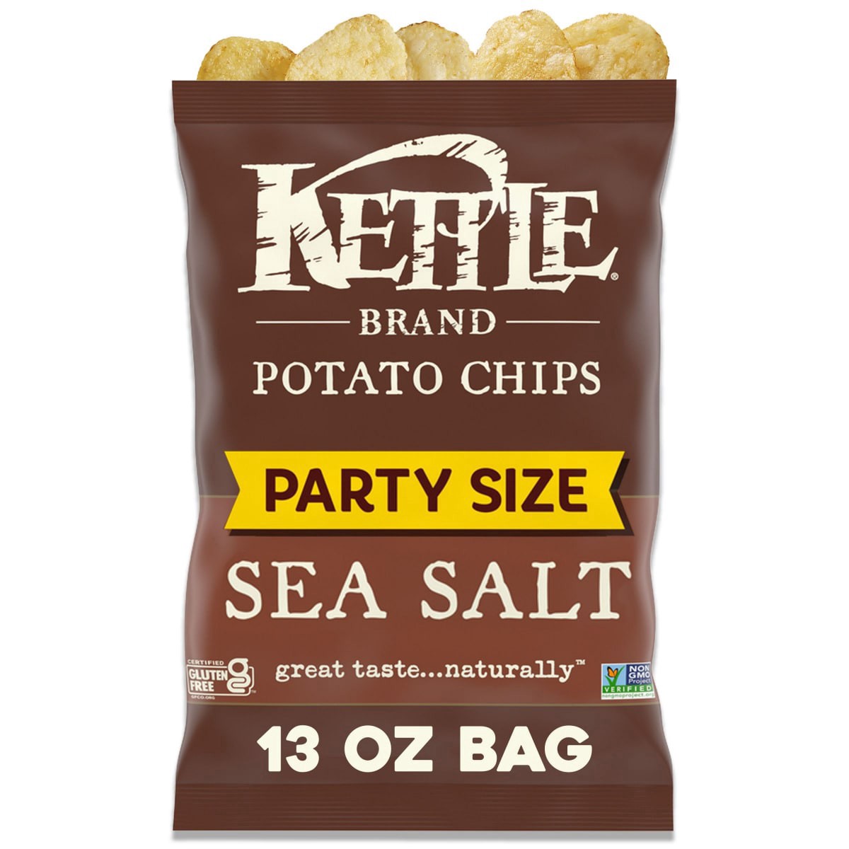 slide 1 of 5, Kettle Brand Potato Chips, Sea Salt Kettle Chips, Party Size, 13 Oz, 13 oz