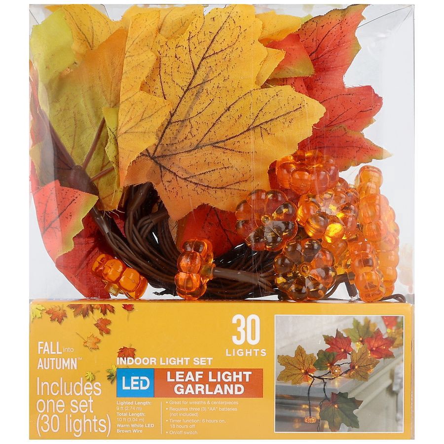 slide 1 of 5, Fall into Autumn LED Leaf Light Garland Indoor Light Set, 1 ct