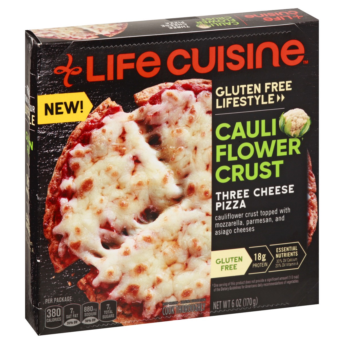 slide 3 of 9, Life Cuisine Frozen Pizza Cauliflower Crust Three Cheese Pizza, High Protein Gluten Free Frozen Pizza Dinner, 6 oz