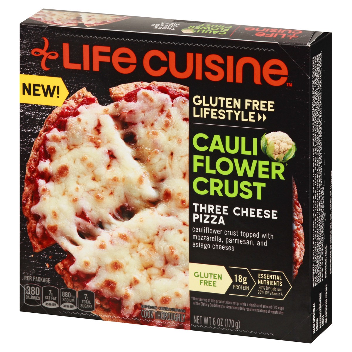 slide 4 of 9, Life Cuisine Frozen Pizza Cauliflower Crust Three Cheese Pizza, High Protein Gluten Free Frozen Pizza Dinner, 6 oz