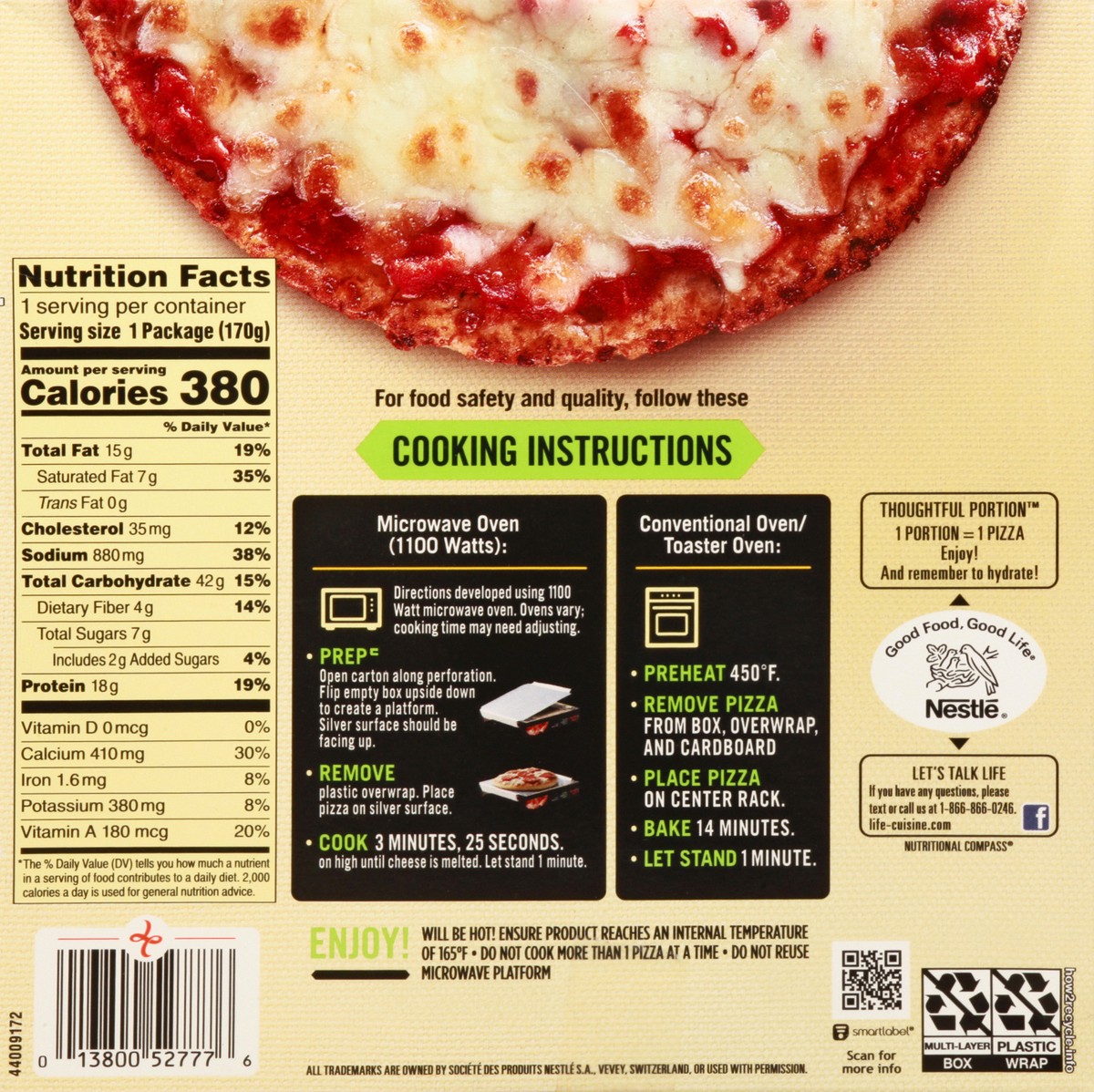 slide 8 of 9, Life Cuisine Frozen Pizza Cauliflower Crust Three Cheese Pizza, High Protein Gluten Free Frozen Pizza Dinner, 6 oz