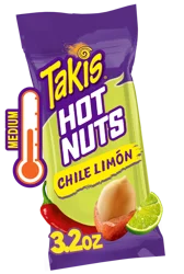 Takis Hot Nuts Medium Chile Limon Double Crunch Peanuts 3.2 oz