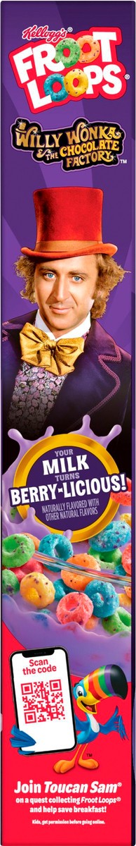 slide 3 of 9, Froot Loops Kellogg's Willy Wonka Froot Loops Cold Breakfast Cereal, Turns Milk Berry-licious, Breakfast Snacks, Berry-licious, 7.8oz Box, 1 Box, 7.8 oz
