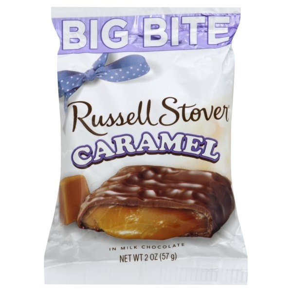 slide 1 of 1, Russell Stover Caramel, In Milk Chocolate, Big Bite, 2 oz