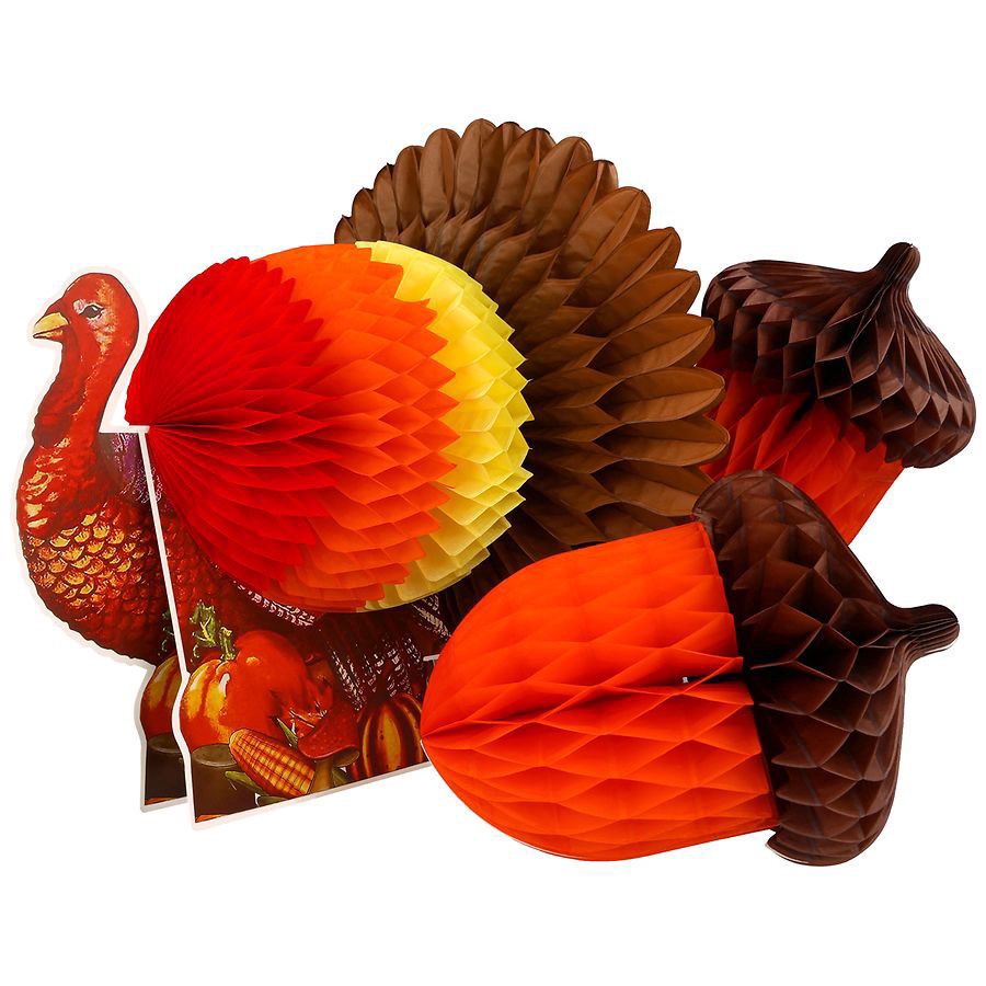 slide 2 of 4, Fall into Autumn Honeycomb Decor Turkey, 3 ct