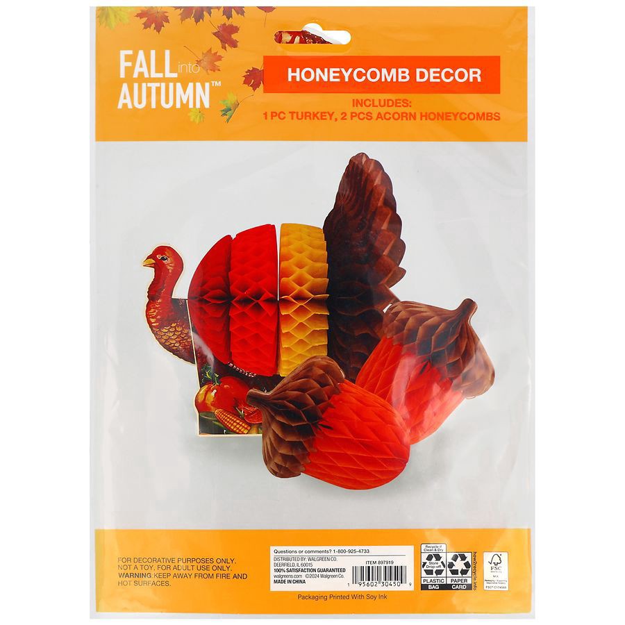 slide 1 of 4, Fall into Autumn Honeycomb Decor Turkey, 3 ct