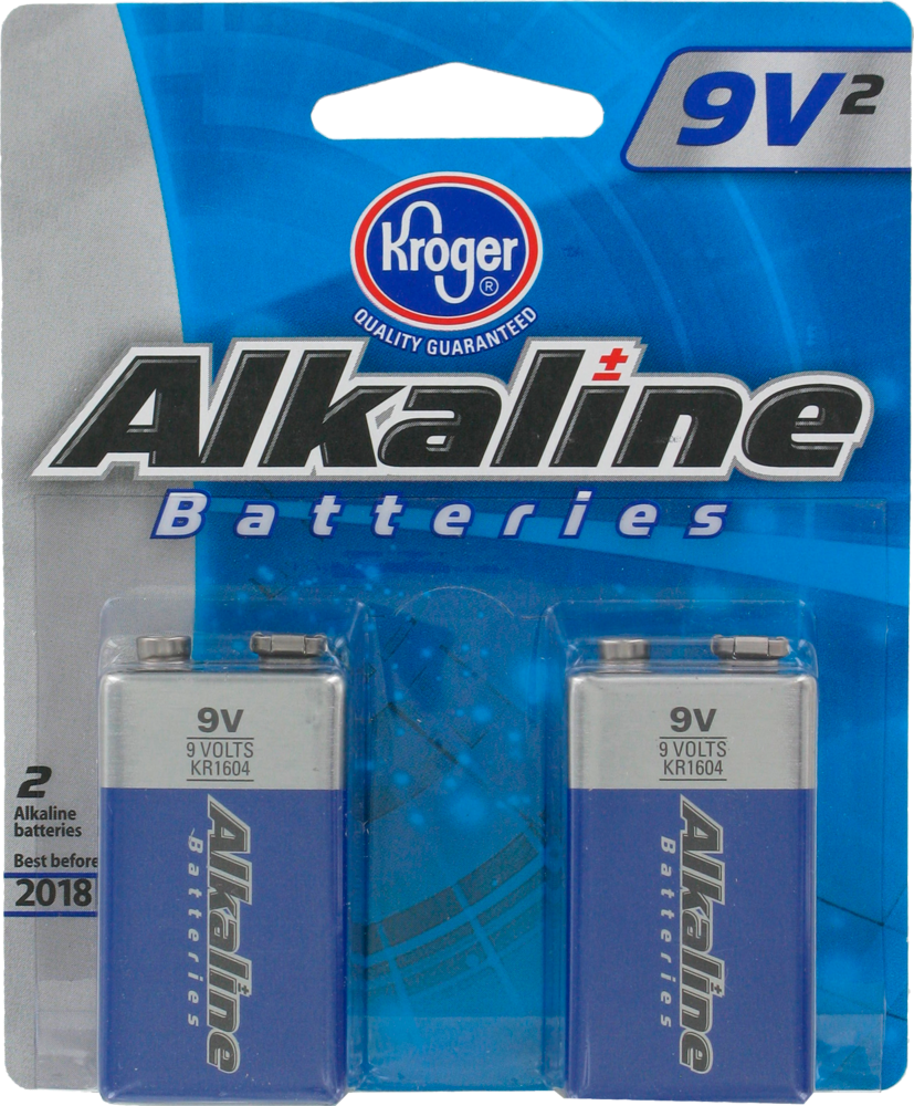 slide 1 of 1, Kroger 9-Volt Alkaline Batteries, 2 ct