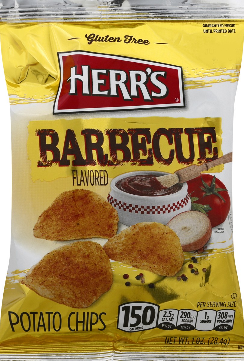 slide 1 of 10, Herr's Barbeque Flavored Potato Chips 1 oz, 1 oz