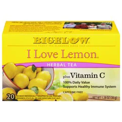Bigelow Caffeine Free I Love Lemon Herbal Tea Plus Vitamin C 20 Tea Bags